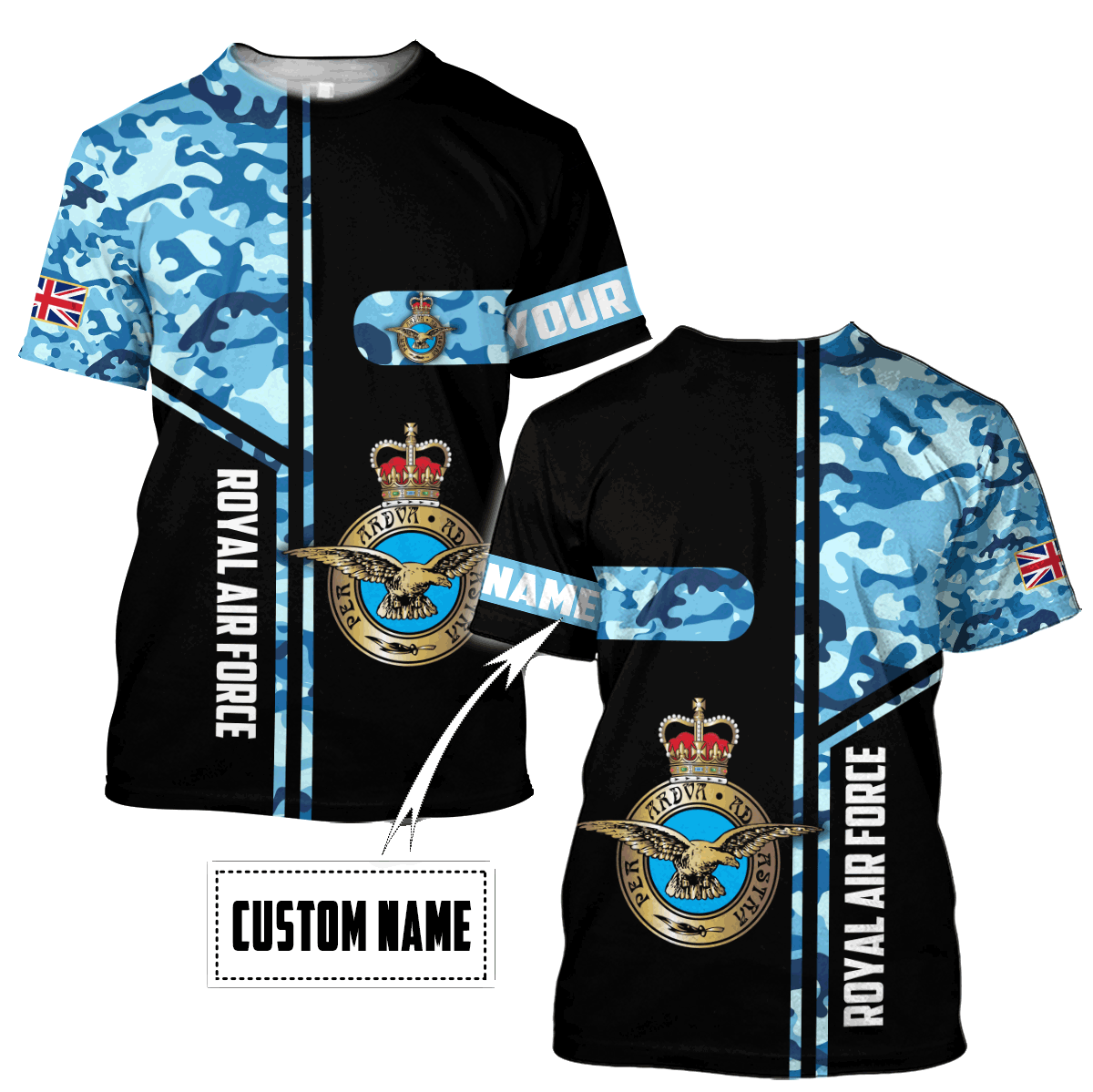 Custom name British Air Force Camo 3D Design print shirts