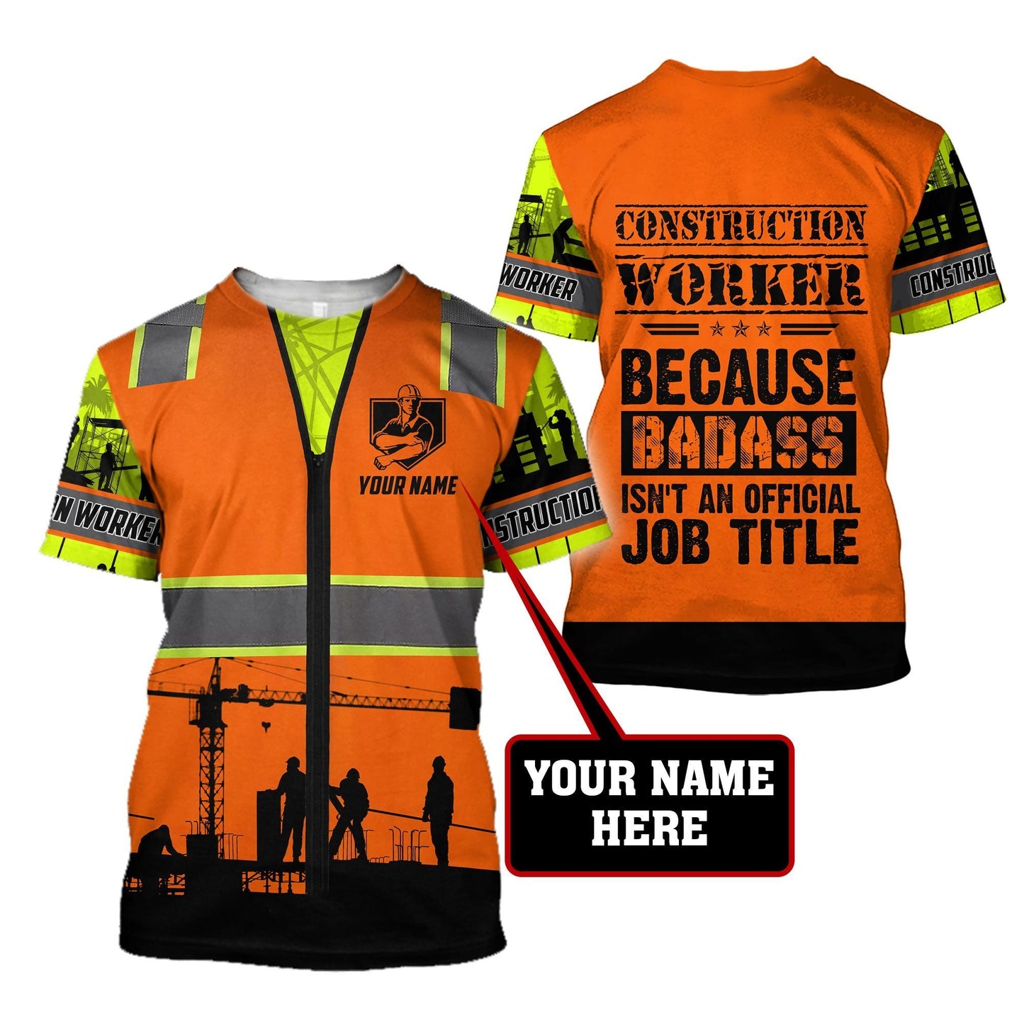 Construction Worker Safety Badass Custom name 3D Printed Shirts
