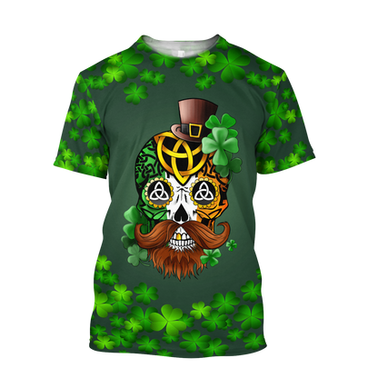 3D All Over Printed Irish Skull St Patrick Day Unisex Shirts XT