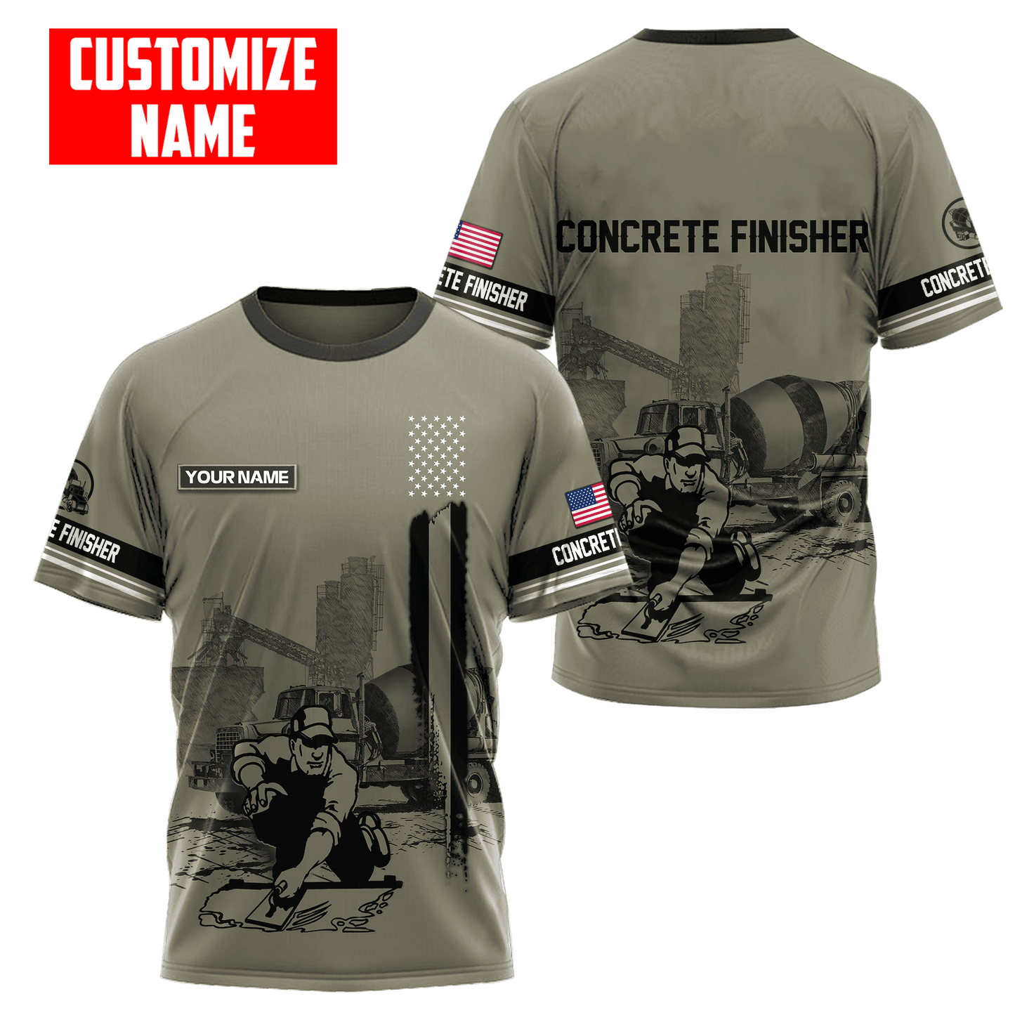 Customized Name US Concrete Finisher With Poured Concrete 3D All Over Printed Shirts