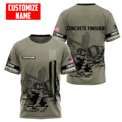 Customized Name US Concrete Finisher With Poured Concrete 3D All Over Printed Shirts