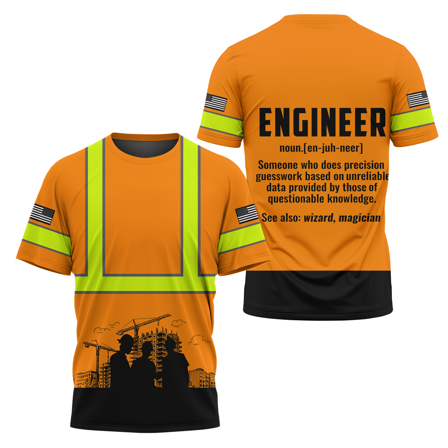 Construction Worker Orange Safety 3D printed shirts