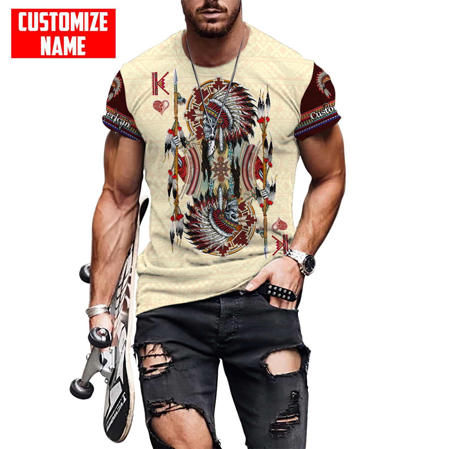Customized name Native American 3D All Over Printed Combo T-Shirt BoardShorts
