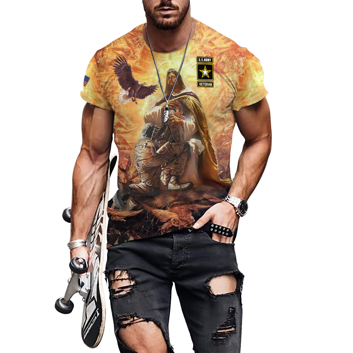 US Army Veteran Jesus 3D All Over Printed Unisex Shirts