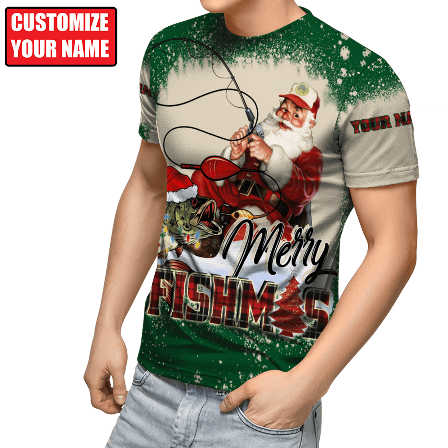 Customized Name Merry Fishmas 3D All Over Printed Unisex Shirts