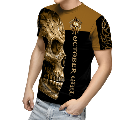 October Girl Skull 3D All Over Printed Shirts For Men and Women MH28062101