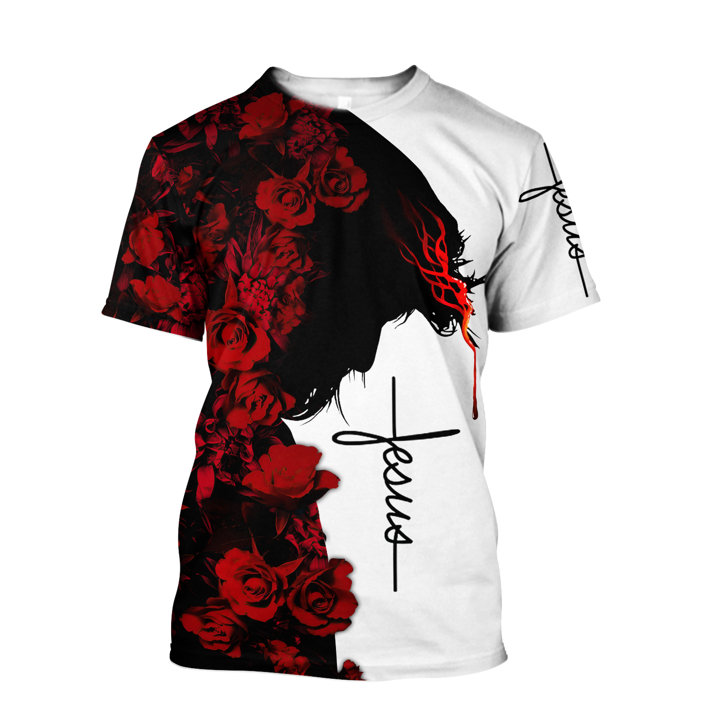 Premium Christian Jesus Catholic Red Roses 3D Printed Unisex Shirts