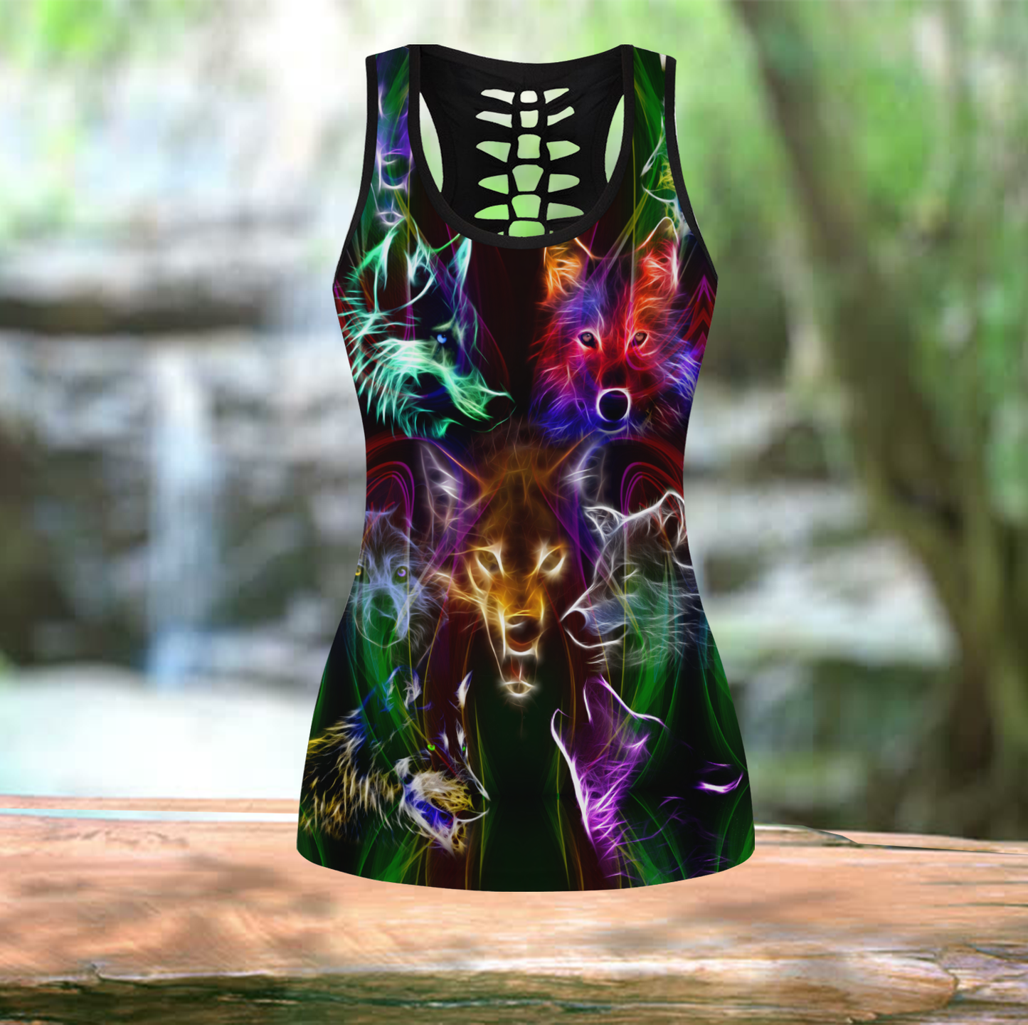 Colorful wolf combo tattoos legging + hollow tank combo JJW15092001