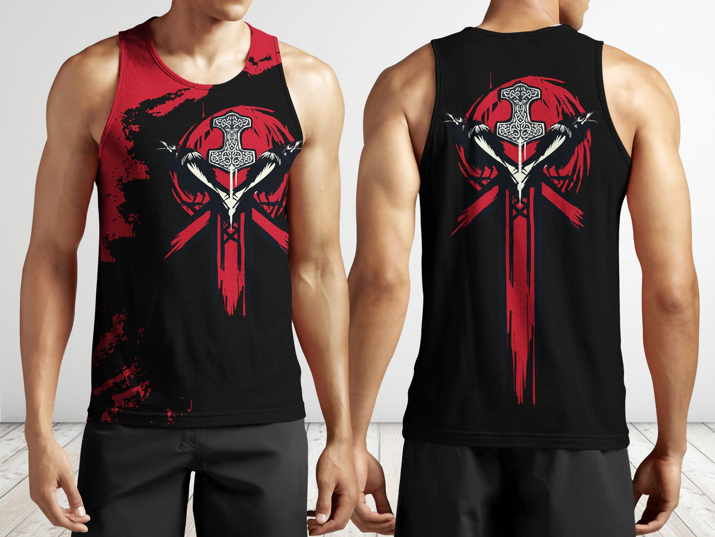 Viking Hoodie - Mjolnir (Thor's hammer)-Apparel-HP Arts-Men's Tank Top-S-Vibe Cosy™