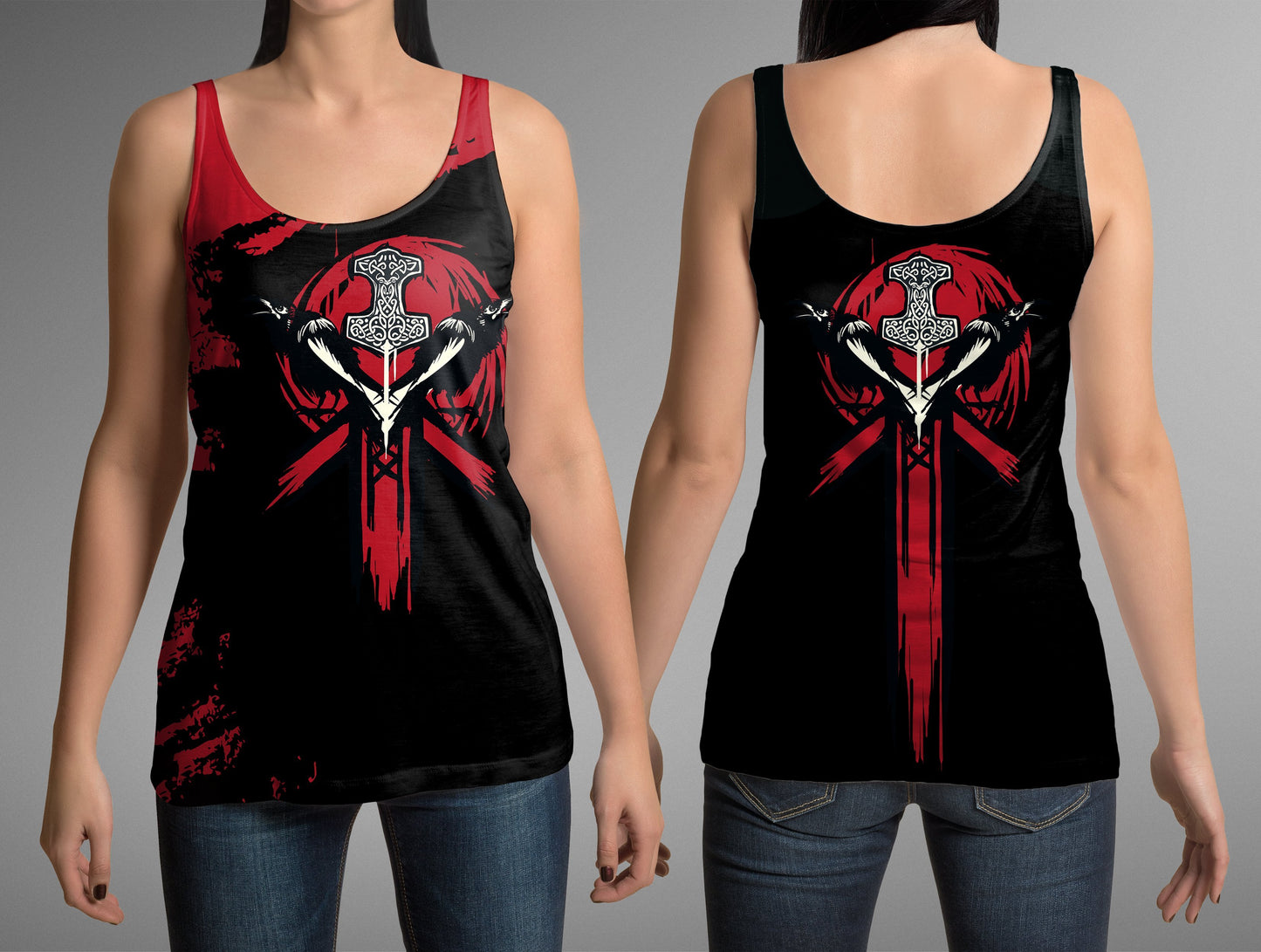 Viking Hoodie - Mjolnir (Thor's hammer)-Apparel-HP Arts-Women's Tank Top-S-Vibe Cosy™