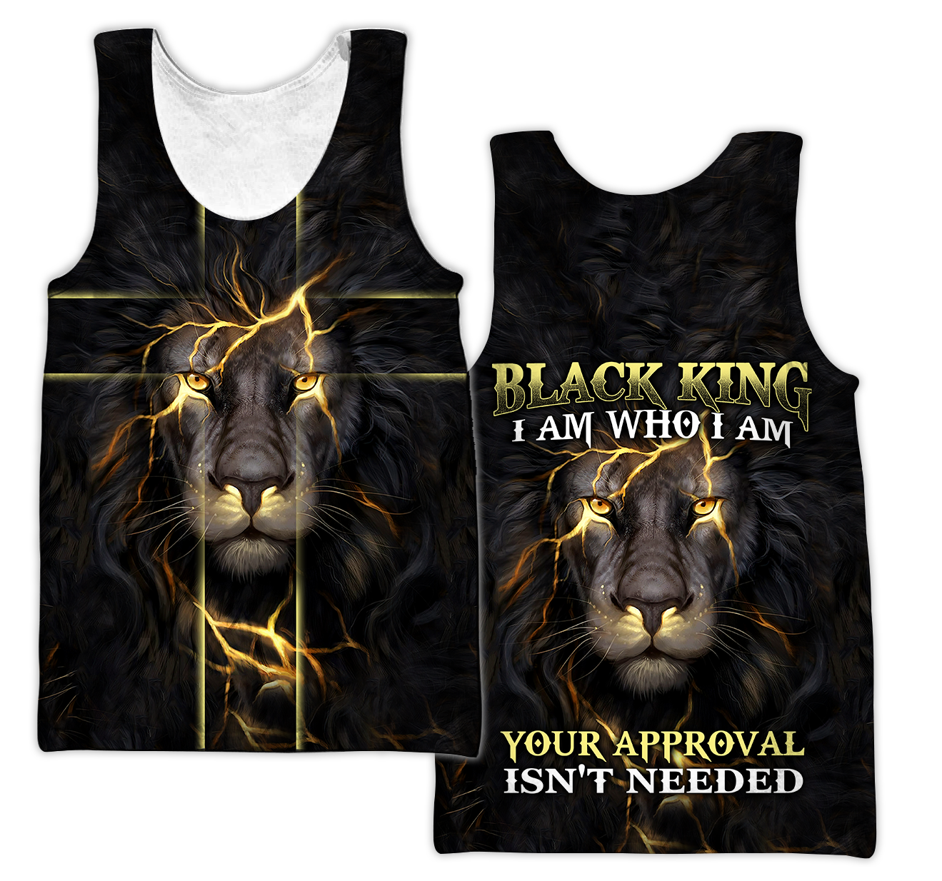 Black King-I Am Who I Am Christian Cross 3D All Over Printed Shirts For Men and Women Pi11062003-Apparel-TA-Tank Top-S-Vibe Cosy™
