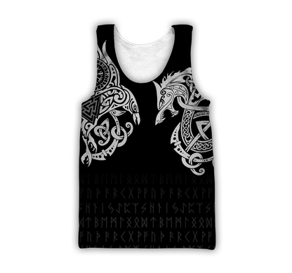 Ragnarok Warrior Tattoo Fenrir and Odin Raven 3D All Over Print Hoodie