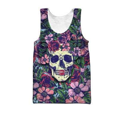 Rose Love Skull 3D all over printed for man and women QB05252004-Apparel-PL8386-Tank Top-S-Vibe Cosy™