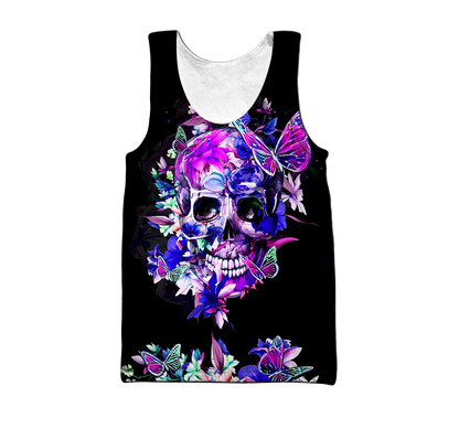 Butterfly Love Skull 3D all over printed for man and women QB05252002-Apparel-PL8386-Tank Top-S-Vibe Cosy™