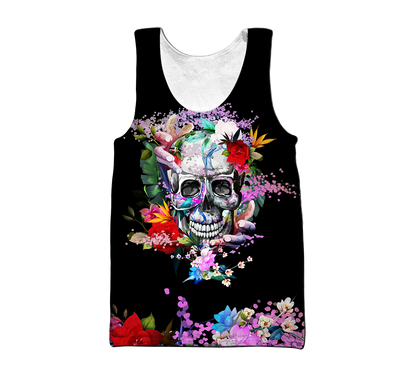 Rose Love Skull 3D all over printed for man and women QB05252003-Apparel-PL8386-Tank Top-S-Vibe Cosy™