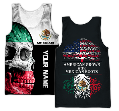 Mexican Skull-American Grown With American Roots 3D All Over Printed Shirts DQB10092003