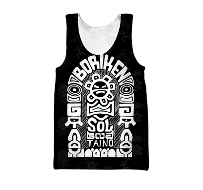 Puerto Rico White Symbol Sol Taino On Black Shirt QB06232002-Apparel-TQH-Tank Top-S-Vibe Cosy™