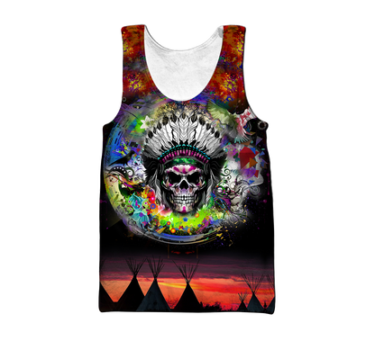 Love Skull native 3D all over printed for man and women QB06082002-Apparel-PL8386-Tank Top-S-Vibe Cosy™