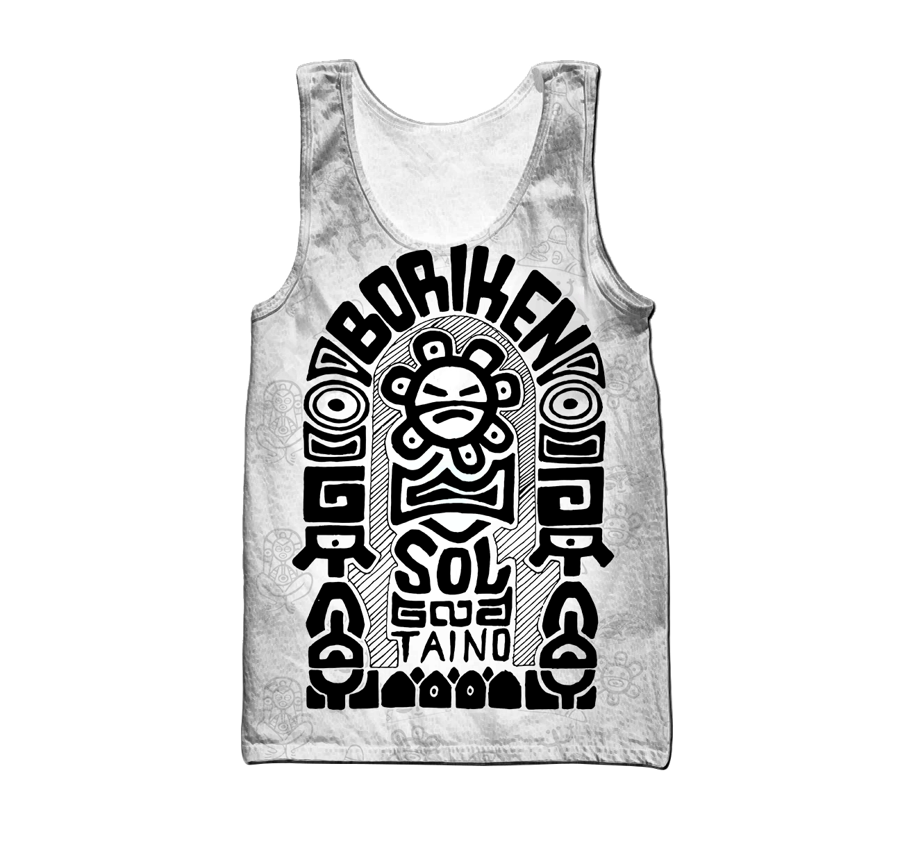 Puerto Rico Black Symbol Sol Taino On White Shirt QB06232004S-Apparel-TQH-Tank Top-S-Vibe Cosy™