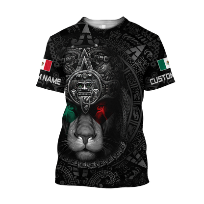 Custom Name Mexican Lion Warrior 3D All Over Printed Shirt for Men and Women