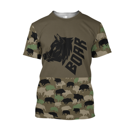 Boar Hunting Dark Green Camo 3D All Over Print  Hoodie