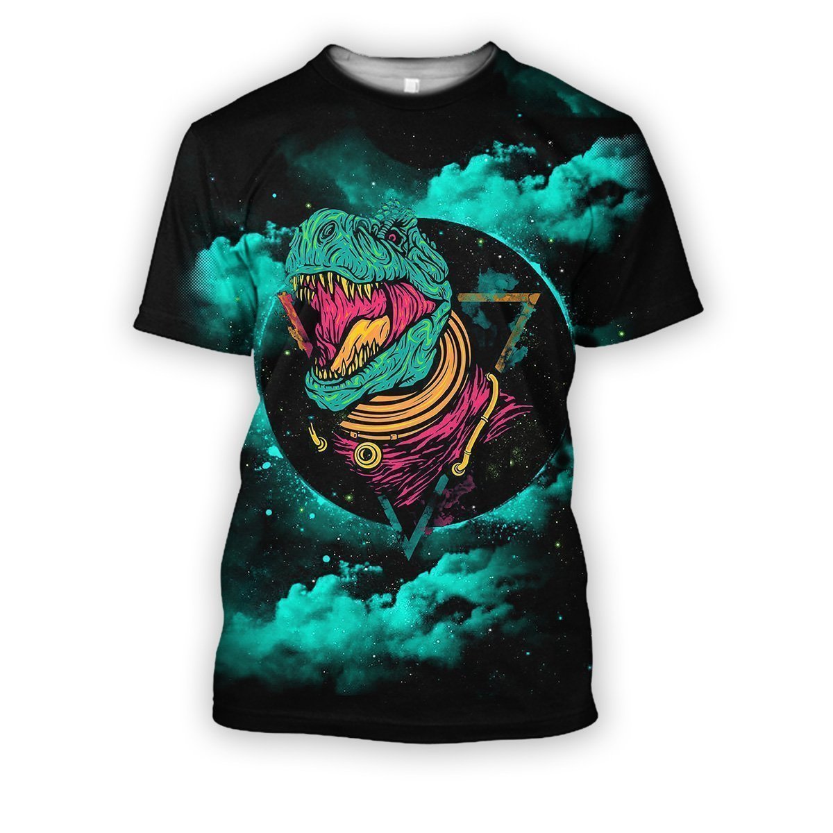 3D all over print dinosaur in galaxy-Apparel-HbArts-T-Shirt-S-Vibe Cosy™