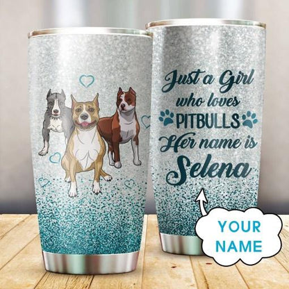 Copy of Custom Name – Girl Who Loves Pitbull Shepherd 3D Tumbler Cup