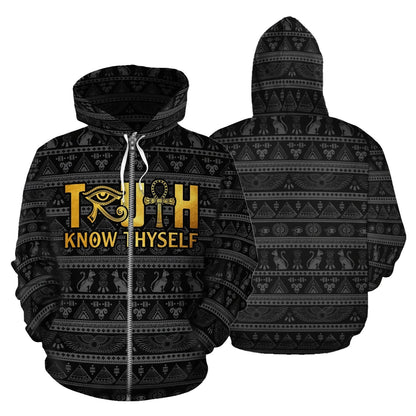 African Zip-Up Hoodie - African Truth Know Thyself Hoodie 1st-ALL OVER PRINT ZIP HOODIES-HPArt-Men-S-Black-Vibe Cosy™