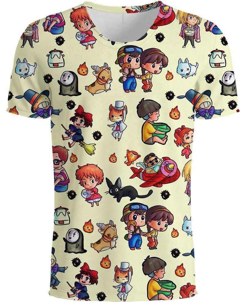 Cute Characters-ghibli-RoosterArt-T-Shirt-S-Vibe Cosy™