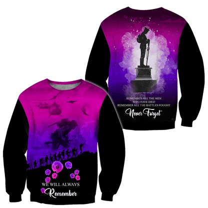 Premium Anzac Day We Will Always Remember 3D Printed Unisex Shirts TN HHT06042105