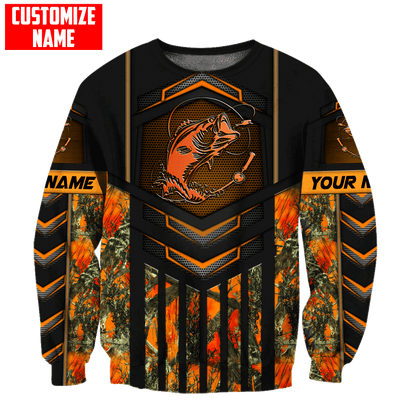 Custom name Fishing Orange Steel Camo 3D printed shirts