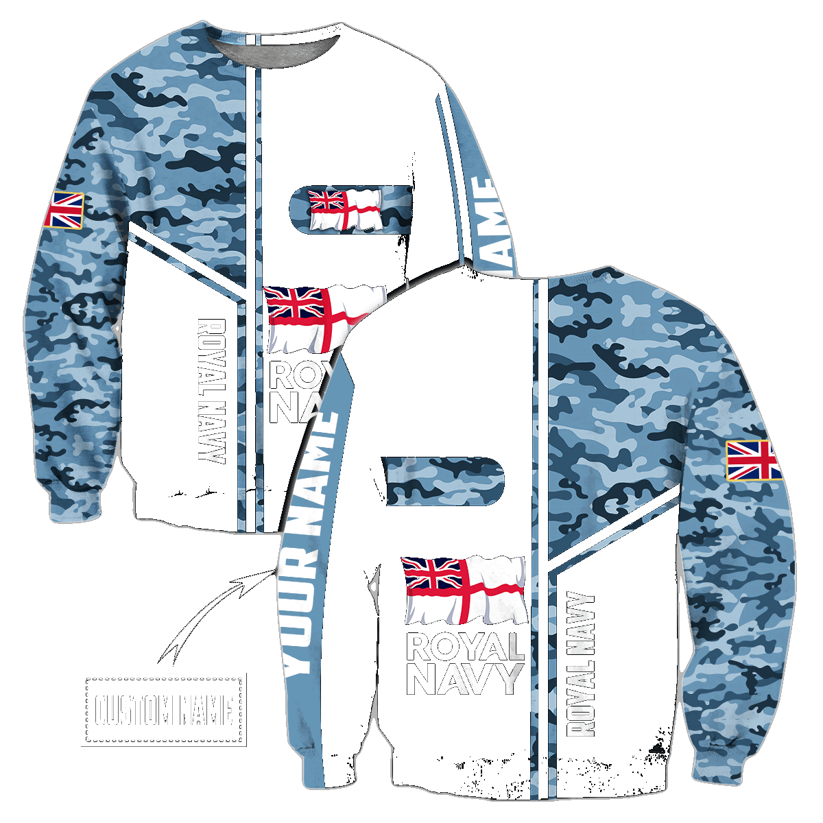 Custom name British Navy Camo 3D Design print shirts