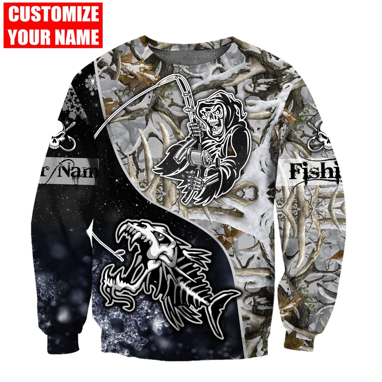 Custom name Fishing skull Ice Camo fishing shirts for men and women HHT21102103