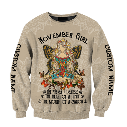 November Girl Hippie Customize Name 3D All Over Printed Shirts For Women TR1112203