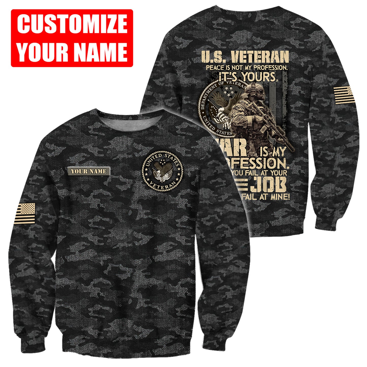 Custom Name US Veteran 3D All Over Printed Unisex Shirts
