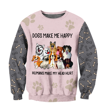 3D All Over Printed Dog Make Me Happy Unisex Shirts