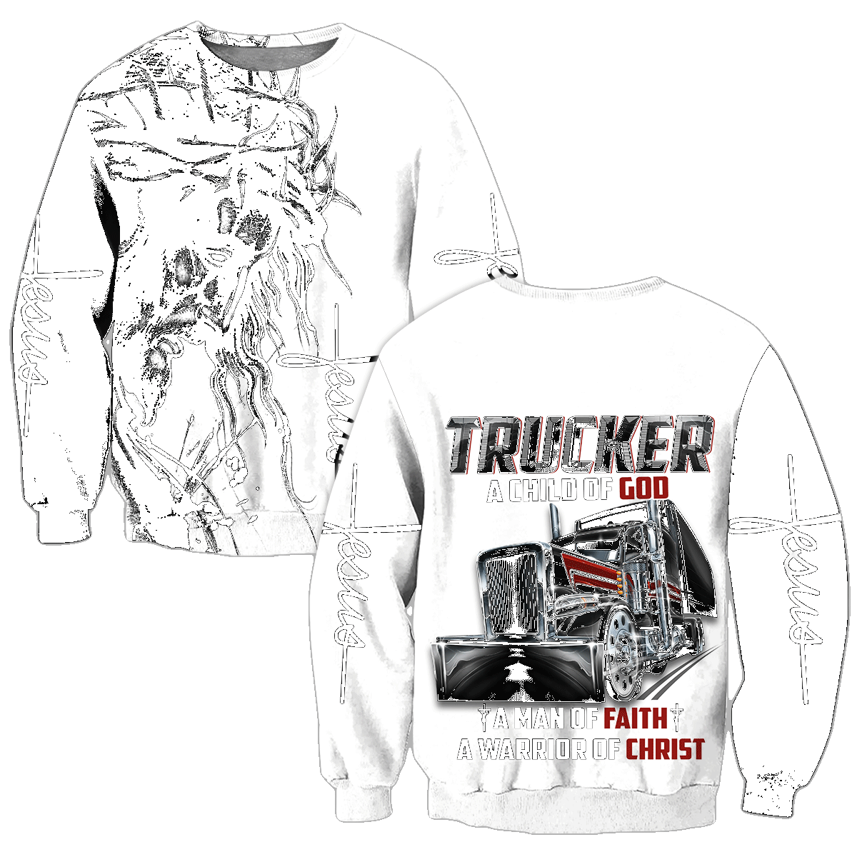 Premium Unisex All Over Printed Jesus Trucker Shirts MEI