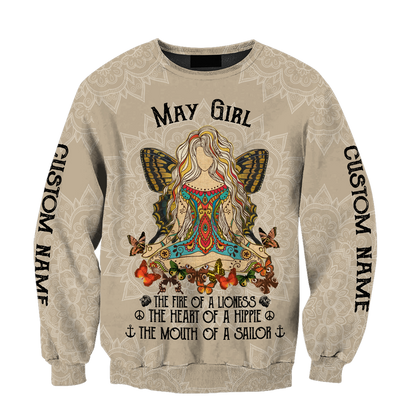 May Girl Hippie Customize Name 3D All Over Printed Hoodie