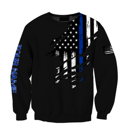 Thin Blue Line apparel US Law Enforcement custom name design 3d print shirts