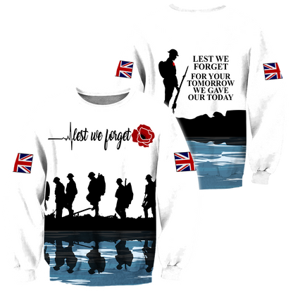 Lest we forget Honor the fallen UK Veteran 3D print shirts
