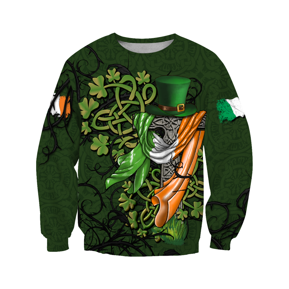 Premium Unisex Hoodie Irish St.Patrick Celtic Cross And Ireland Flag ML