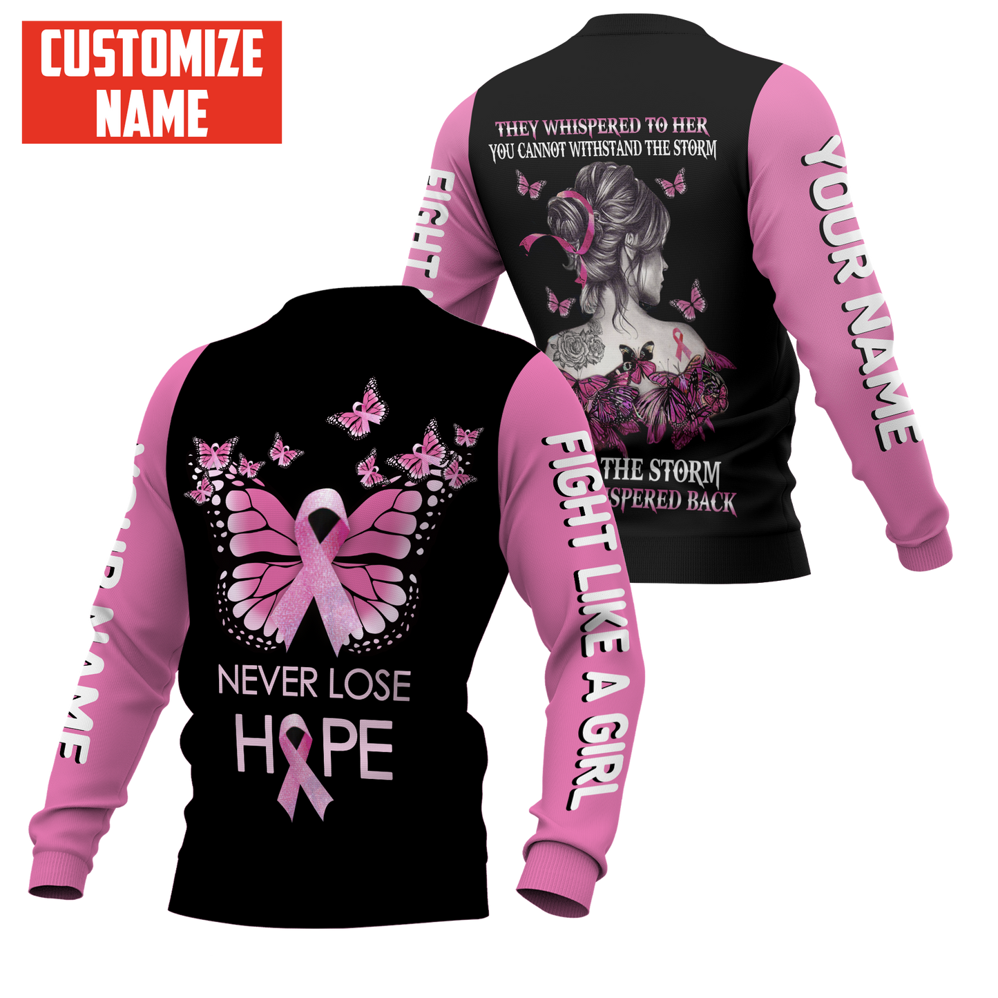 Breast cancer butterfly never lose hope custom name 3D All Over Printed Shirt