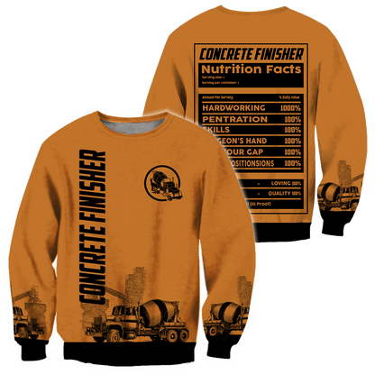 Concrete Finisher Nutrition Facts 3D printed shirts
