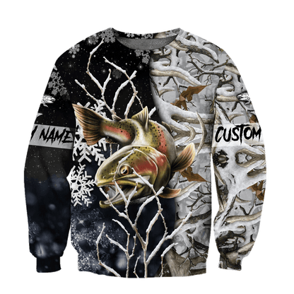 Custom name Trout-Salmon Fishing Ice Fishing 3D painting printed shirts