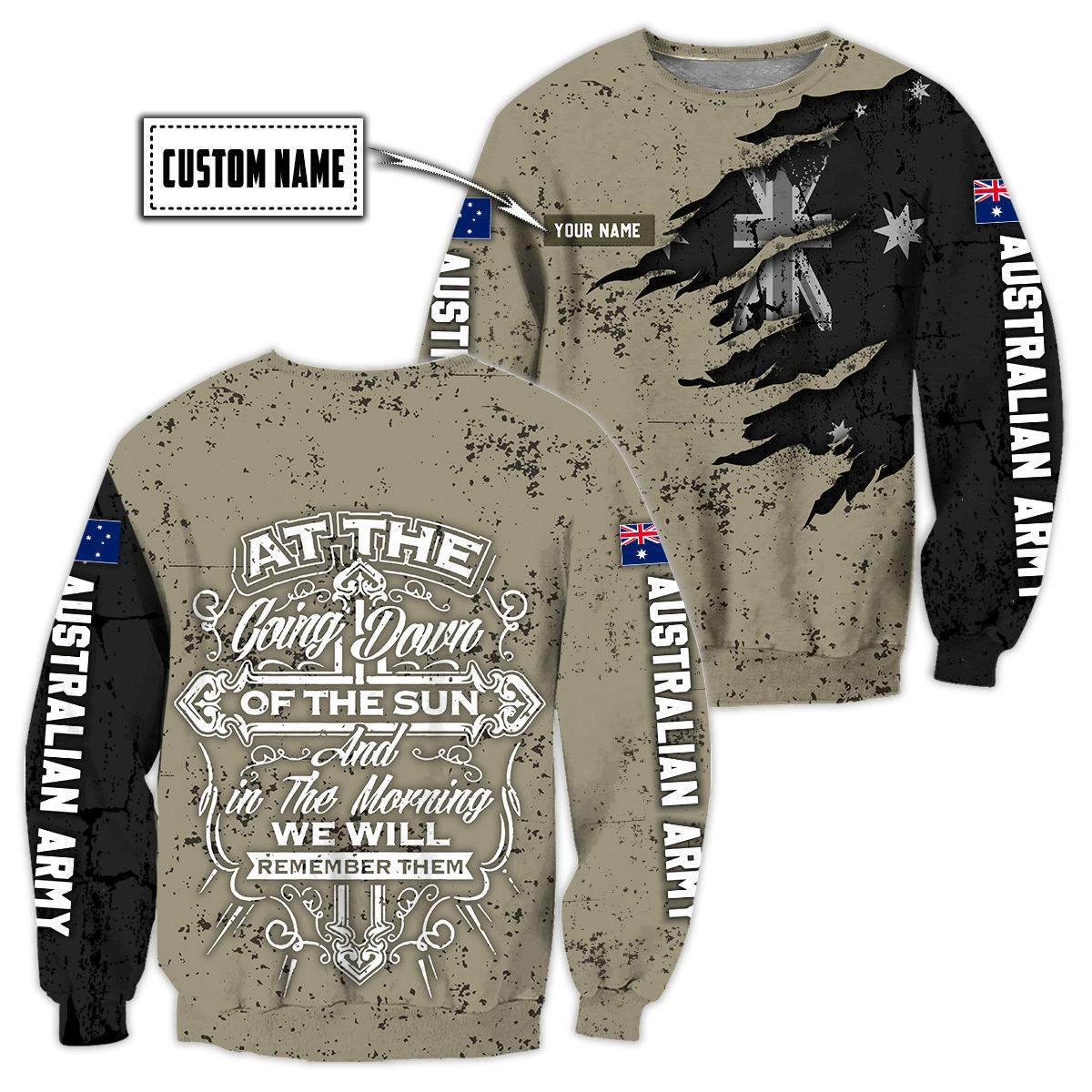 Custom name Australian Army Camo 3D Design Print Shirts
