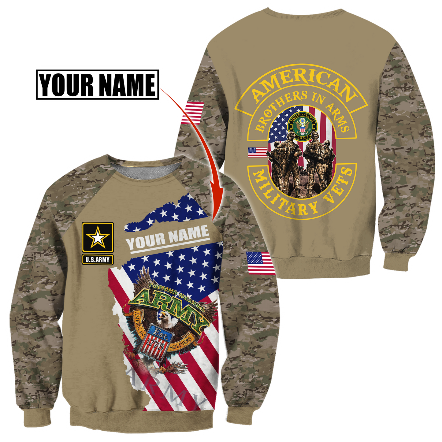 Custom name US Army Veteran Brothers in arms 3D print shirts