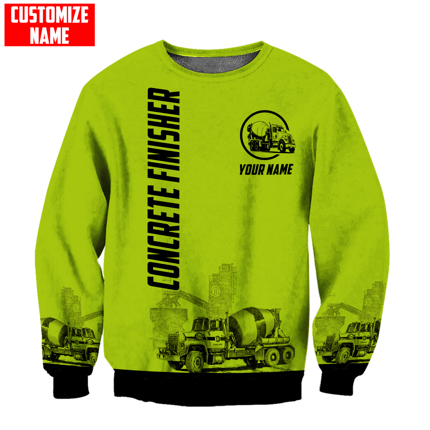 Concrete Finisher Green Safety Custom name 3D printed shirts