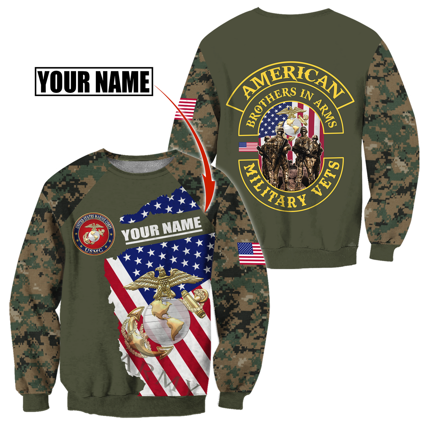 Custom name US Marine Corps Veteran Brothers in arms 3D print shirts