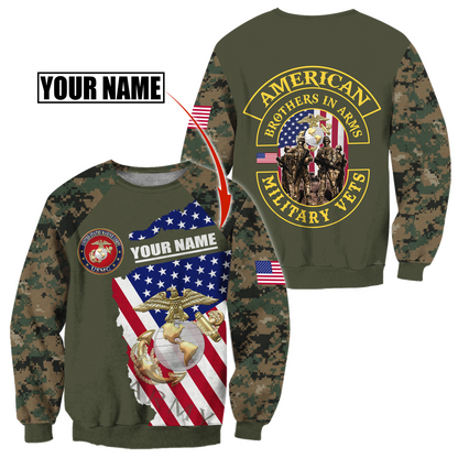 Custom name US Marine Corps Veteran Brothers in arms 3D print shirts