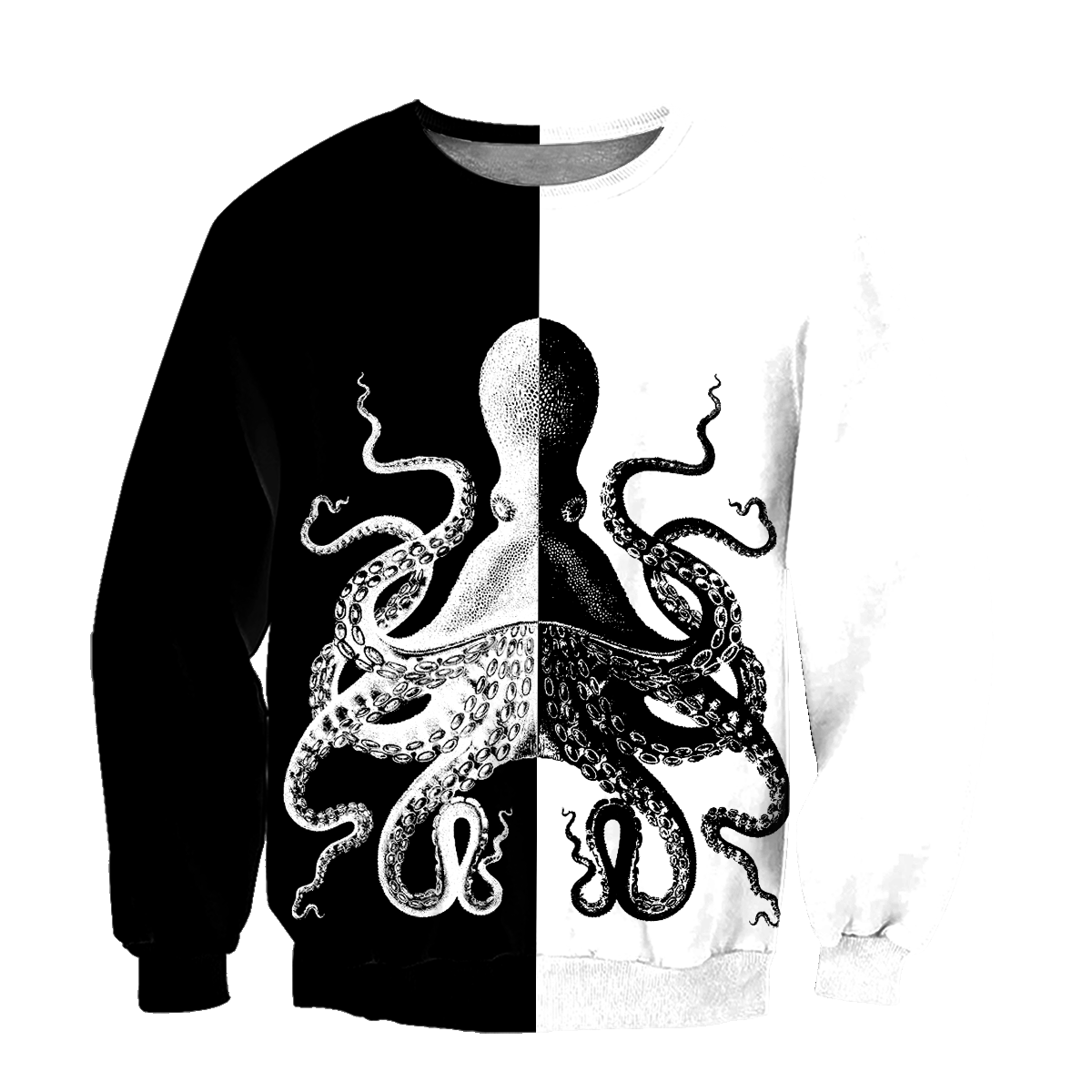 Premium Unisex Hoodie Black And White Kraken Octopus King of The Seven Seas ML